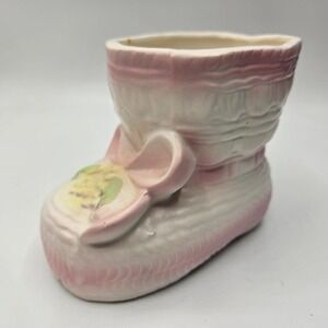 Vintage 60's Ceramic Baby Bootie Planter w/ Pink Flowers by AAI Japan